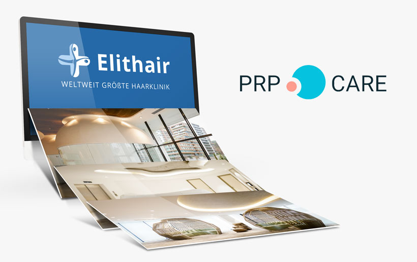 Bildschirm mit dem Elithair Logo und dem PRP Care logo daneben