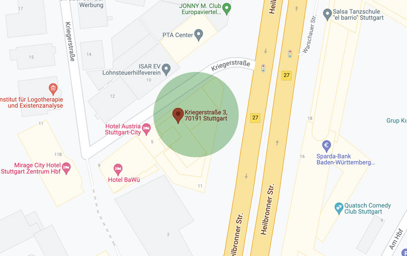 Karte zum PRP Behandlung Standort in Stuttgart
